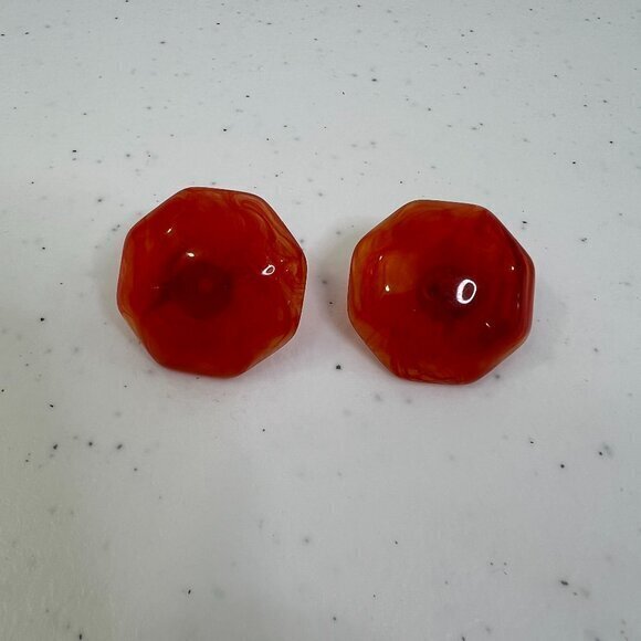 Vintage Red Swirl Earrings Big Statement Stud Pierced Plastic Geometric - Picture 1 of 6